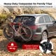 Trunk mount 3-bike rack for SUVs, made of powder-coated carbon steel, supports 2 adult bikes and a child's bike.