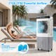 Swamp cooler with 2100 CFM airflow, 7.2-gal tank, and 4 ice packs for efficient cooling by the poolside.