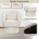 Beige swivel accent chair with curved back, removable lumbar pillow, and stable round base for optimal comfort and.