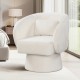 Swivel accent chair with curved back and removable lumbar pillow in beige, designed for optimal comfort and support.