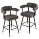 Set of 2 grey swivel bar stools with curved back and arms, featuring premium boucle cover for kitchen or bar use.
