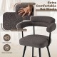 Curved back and arm swivel bar stool in grey with soft sponge padding and premium boucle surface for kitchen or bar use.