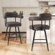 Single grey swivel bar stool with padded armrests and curved back, featuring a premium boucle cover for stylish kitchen.