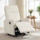 Beige swivel rocking chair with cushioned back, reclining feature, and side pocket for nursery or living room comfort.
