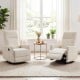 Beige swivel rocking chair with cushioned back and footrest, perfect for nursery relaxation and comfort.