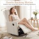 Beige swivel rocking chair with cushioned back, featuring gentle rocking motion and adjustable footrest for nursery.