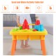 Bright yellow sand and water play table for kids with molds, promoting creativity and hands-on skills for indoor and.
