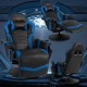 Ergonomic high back massage gaming chair in blue, showcasing the adjustable footrest and padded armrests for added.