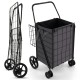 Folding rolling shopping cart in black with waterproof liner, ergonomic handle, and ample storage for groceries or.