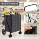 Folding rolling shopping cart with waterproof liner, heavy-duty frame, and ergonomic handle for easy mobility.