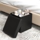 Black upholstered square footstool with PVC leather surface, ideal for storage and seating in bedroom or living room.