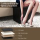 Upholstered square footstool in black PVC leather with cushioned seat, ideal for storage and comfort in any room.