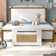 Kids rattan toy storage box with flip top lid, white finish, ideal for organizing toys in a child's room or playroom.