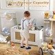 Kids rattan toy storage box in white with flip top lid, perfect for organizing toys and clothes in playrooms.