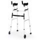 Folding height adjustable walking frame with armrest support in silver, designed for mobility assistance and easy.
