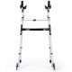 Folding height adjustable walking frame in silver with armrest support, designed for stability and easy mobility.