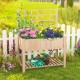 Elevated wooden planter box with trellis, 48" x 23" x 63", perfect for cultivating plants and storing gardening tools.