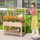 Wooden raised garden bed with trellis, featuring a bottom shelf for tool storage and a deep planting area for healthy.