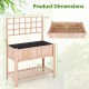 Elevated wooden planter box with trellis, measuring 48" x 23" x 63", perfect for growing climbing plants outdoors.