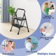 Portable folding 2-step ladder in black with anti-slip pedals, ideal for reaching high items and versatile home use.