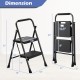Portable folding 2 step ladder in black with anti-slip pedals and foam handle, ideal for home use and easy storage.
