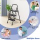 Portable folding 3-step ladder in black with anti-slip pedals and handle, ideal for reaching high items safely.