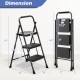 Portable folding 3-step ladder in black with anti-slip pedals, safety buckle, and compact design for easy storage.