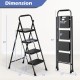 Portable folding 4 step ladder stool in black with anti-slip pedals and foam handle for safe use and easy storage.