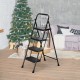 Portable folding 4-step ladder stool in black with anti-slip pedals, ideal for safe reaching and convenient storage.