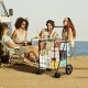 Folding shopping cart with dual storage baskets, black metal frame, and swiveling wheels, ideal for groceries and.