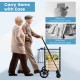 Folding shopping cart with dual storage baskets, sturdy metal design, and swiveling wheels for easy transport of.