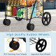 Folding shopping cart with dual storage baskets and 360° swiveling front wheels for easy maneuverability.