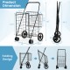 Folding shopping cart in black with dual storage baskets, swiveling wheels, and ergonomic handle for easy transport.