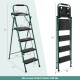 Folding 4-step ladder with tool tray, non-slip pedals, and reinforced metal structure for stability, supports 330 lbs.