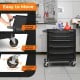 5-drawer tool storage cabinet in black with swivel wheels, side handle, and centralized locking system for garage use.