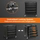 5-drawer tool storage cabinet in black with centralized locking system, ideal for garage and workshop organization.