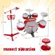 Kids jazz drum keyboard set in red with stool and microphone stand, featuring adjustable height and multiple sound.