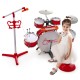 Kids Jazz Drum Keyboard Set in red featuring a drum set, microphone stand, and stool for musical fun and creativity.