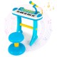 Colorful 31-key kids piano keyboard toy with microphone and adjustable stool for musical fun and development.