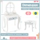 Kids 2-in-1 princess makeup table with removable mirror, white finish, ideal for ages 3+, featuring multiple storage.