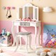 Kids vanity set with tri-folding mirror in white, featuring a charming design and safe materials for ages 3+.