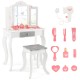 Kids vanity set with tri-folding mirror, white finish, includes accessories for imaginative play, perfect for ages 3+.