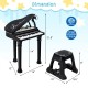 Kids piano keyboard with stool, 31 keys, black finish, LED lights, ideal educational gift for children aged 3+.