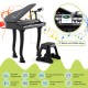37 keys kids piano keyboard in black with stool, featuring LED lights, microphone, and 22 demo songs for fun learning.