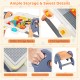Detail of the 6-in-1 kids art easel showing easy-to-grip handles and hidden storage for toys and blocks.
