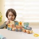 Wooden toy train set with stacking blocks, featuring cute animal patterns, promoting fine motor skills and hand-eye.