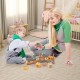 Wooden toy train set with stacking blocks, featuring animal patterns, for kids' play and fine motor skill development.