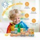 Wooden toy train set with stacking blocks, featuring cute animal patterns, promotes hand-eye coordination and logical.