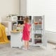 Wooden kid's corner kitchen playset in natural and white, featuring stove, microwave, and ample storage for imaginative.