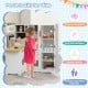 Wooden kid's corner kitchen playset with stove, featuring realistic appliances and ample storage for imaginative play.